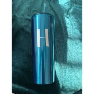 Stainless Steel Tumbler With Straw personalized ‘H’ Teal 20 oz